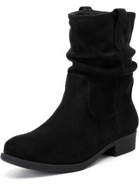 Women's Black Suede Ankle Boots Flat Booties Slouchy Casual Riding Short Boots